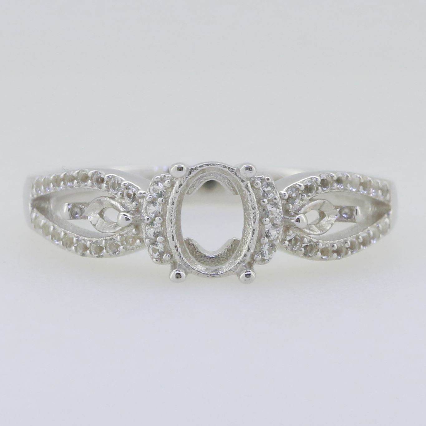 Sterling Silver Semi Mount Ring Setting Oval OV 7X5mm MQ 4x2mm 3 Stones - Syzjewelry