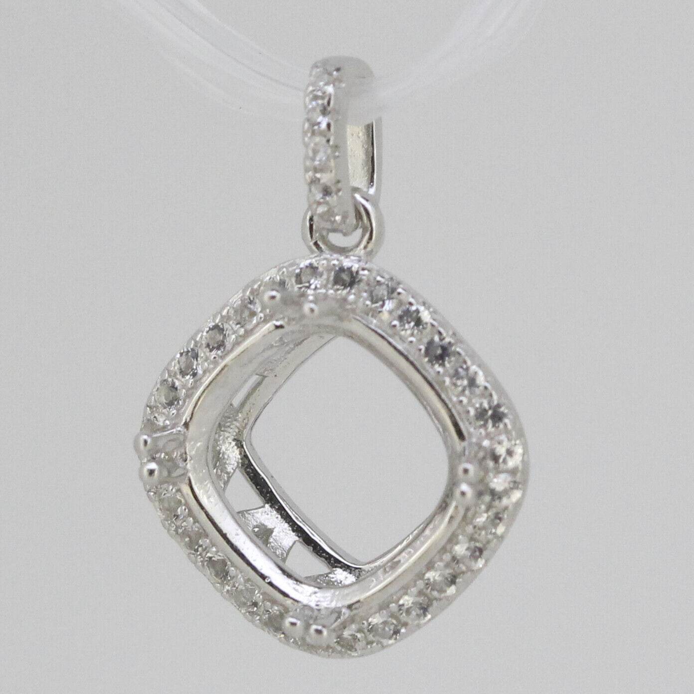 Sterling Silver Semi Mount Pendant Setting Cushion Cu 9x9mm W/ White Topaz L465P - Syzjewelry