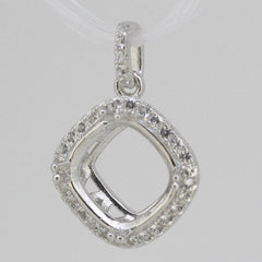 Sterling Silver Semi Mount Pendant Setting Cushion Cu 9x9mm W/ White Topaz L465P - Syzjewelry