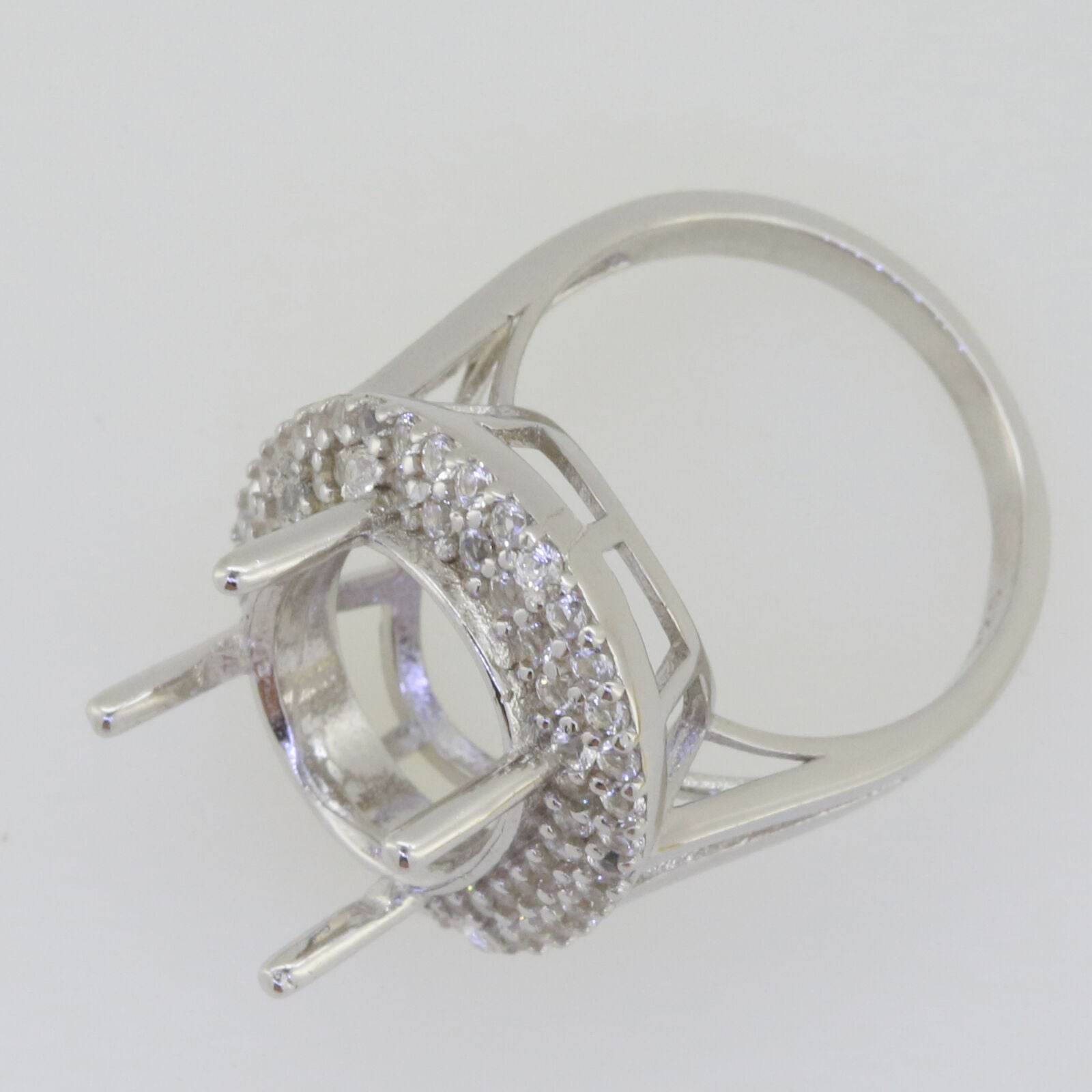 Sterling Silver Semi Mount Ring Setting Oval OV 16x12mm Double Halo Topaz - Syzjewelry