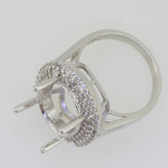 Sterling Silver Semi Mount Ring Setting Oval OV 16x12mm Double Halo Topaz - Syzjewelry