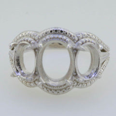 14K White Gold Semi Mount Ring Setting Oval OV 10X8mm 8x6mm 3 stones Solid - Syzjewelry