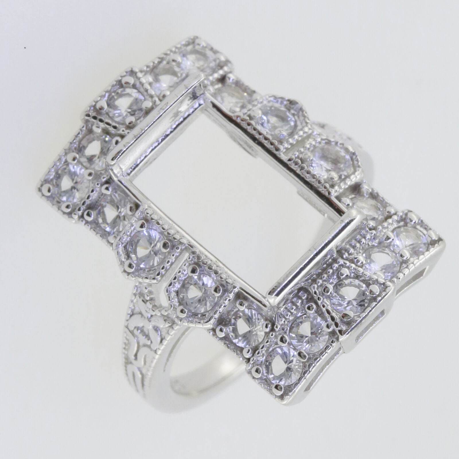 Sterling Silver Semi Mount Ring Setting Emerald OCT 14x7mm Vintage Repro Topaz - Syzjewelry