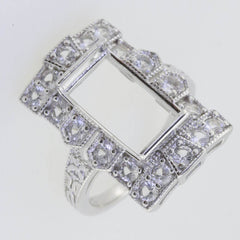 Sterling Silver Semi Mount Ring Setting Emerald OCT 14x7mm Vintage Repro Topaz - Syzjewelry