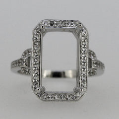 Sterling Silver Semi Mount Ring Setting Emerald OCT 14x8mm Halo White Topaz - Syzjewelry