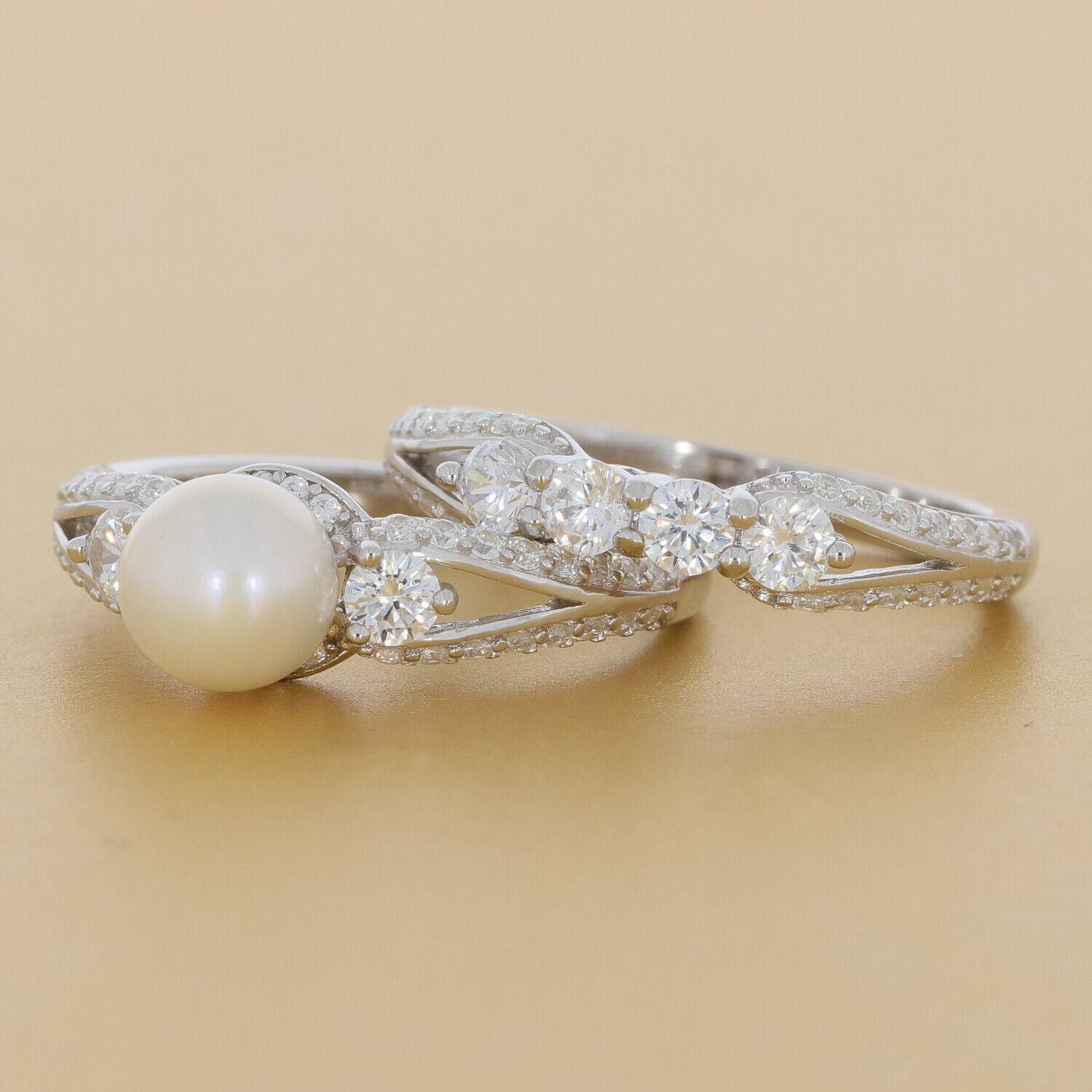2 piece Set Sterling Silver Semi Mount Ring Setting Round RD 8X8mm Pearl - Syzjewelry