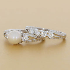 2 piece Set Sterling Silver Semi Mount Ring Setting Round RD 8X8mm Pearl - Syzjewelry