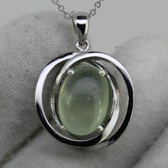 Huge Genuine Natural Prenite Sterling Silver Pendant Apple Theme White Topaz - Syzjewelry