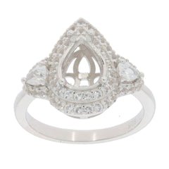 Sterling Silver Semi Mount Ring Setting Pear PE 9X7mm Double Halo - Syzjewelry