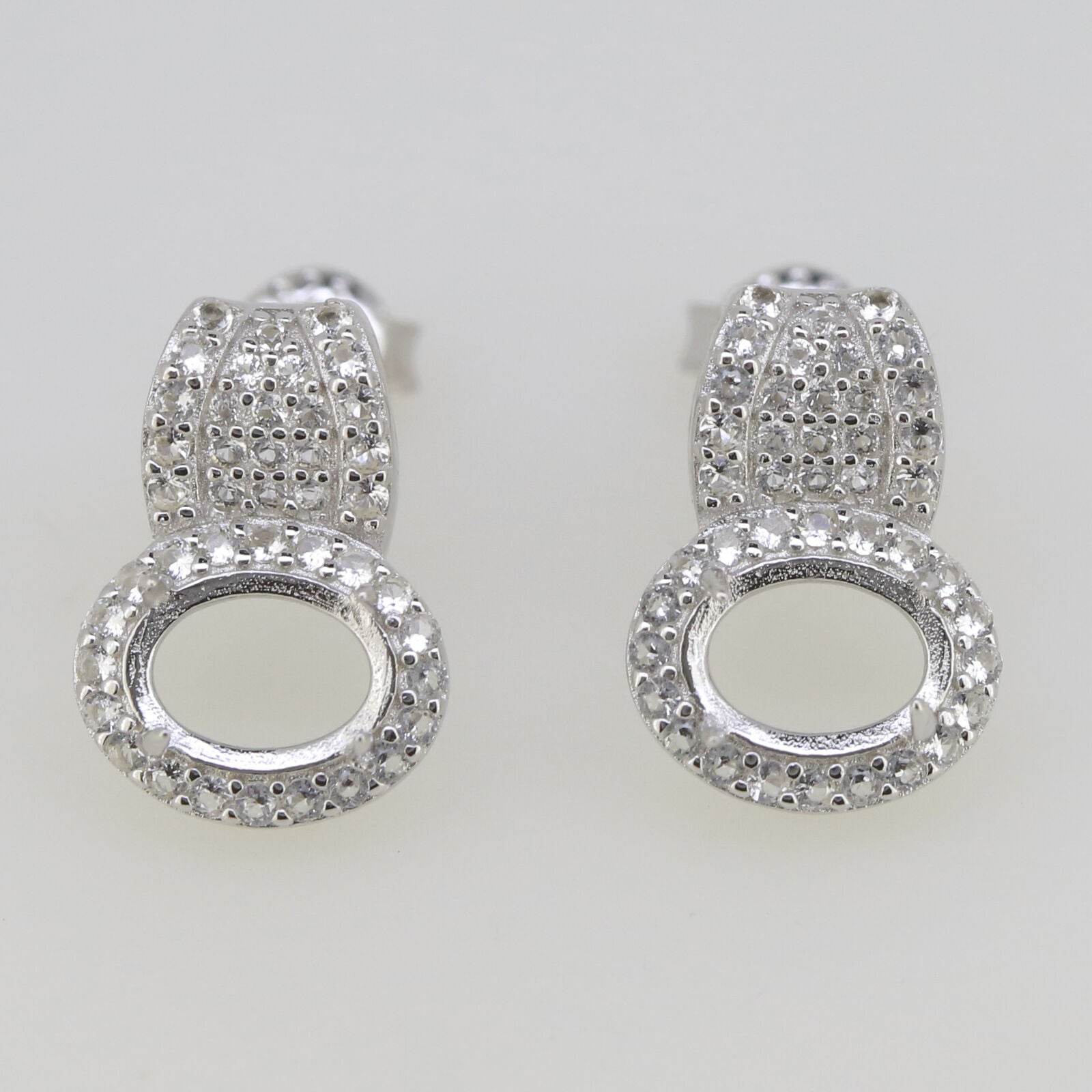 Sterling Silver Semi Mount Earrings Setting OV 8x6mm white topaz White - Syzjewelry