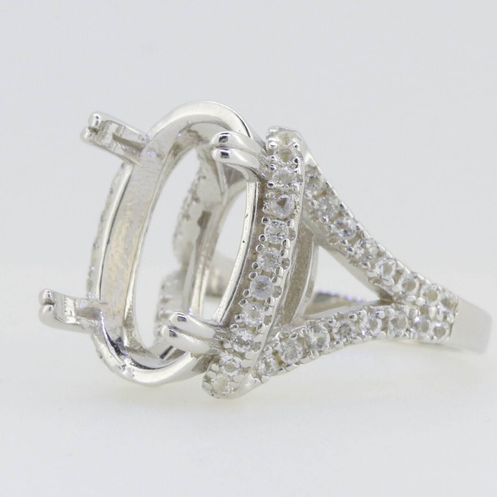 Sterling Silver Semi Mount Ring Setting Oval OV 18x13mm Split Shank White Topaz - Syzjewelry