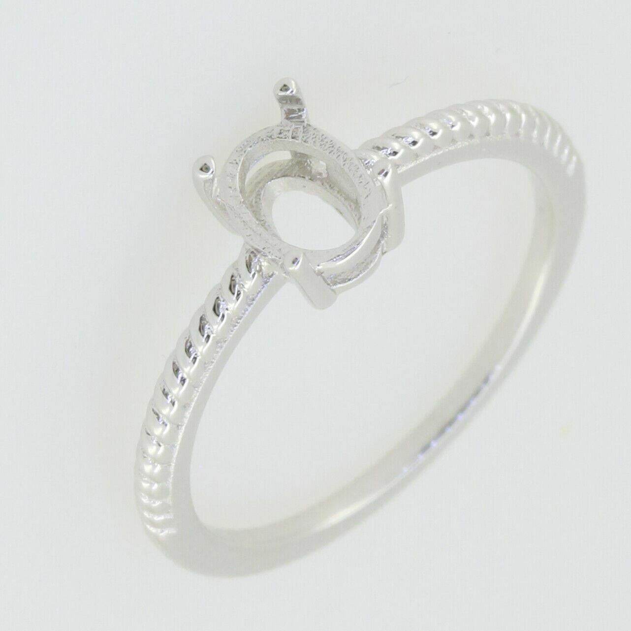 Minimal 14K White Gold Semi Mount Ring Setting OV 7x5mm Solitaire thin band - Syzjewelry