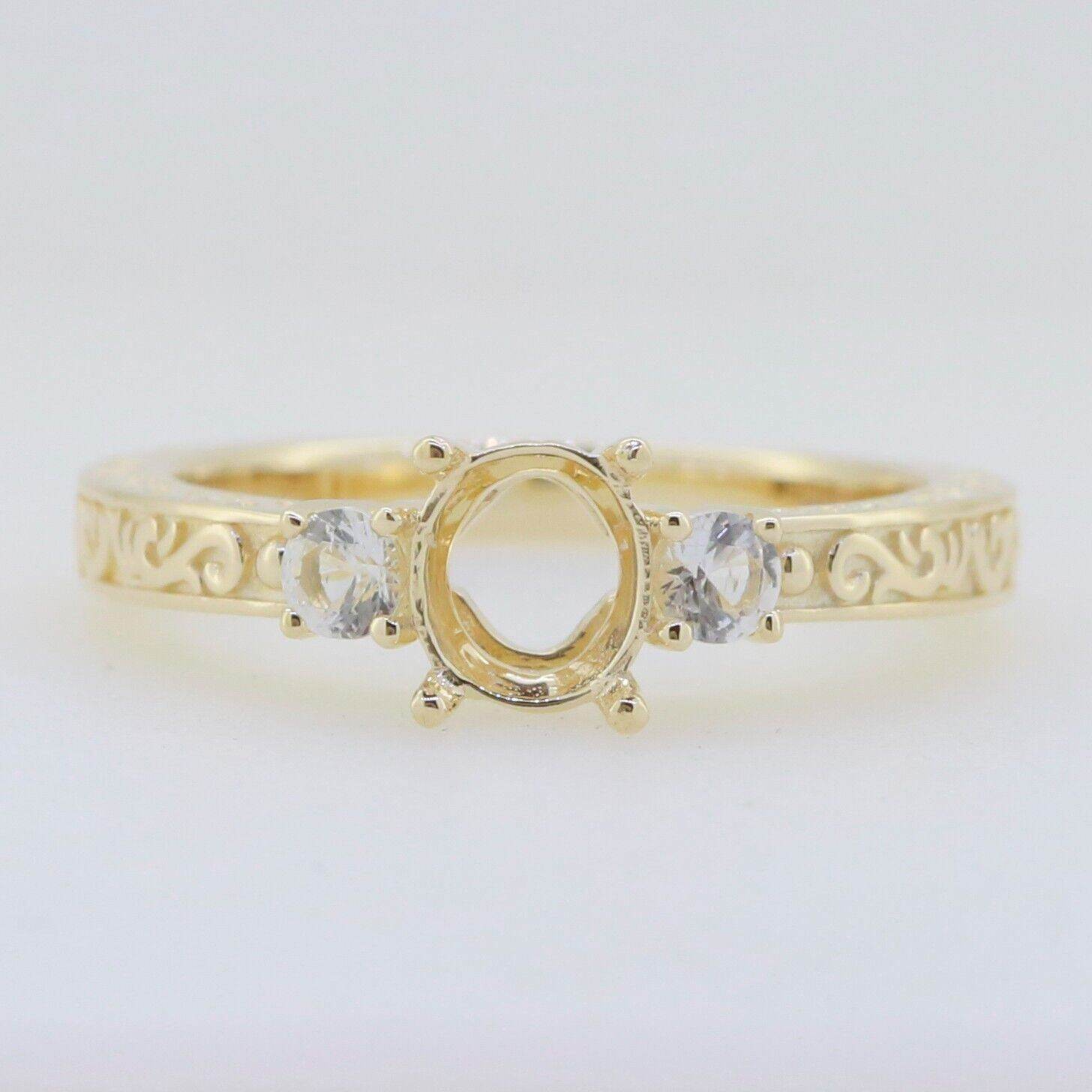 14K Yellow Gold Semi Mount Ring Setting Oval OV 7x5mm Filigree - Syzjewelry