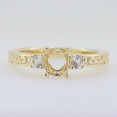 14K Yellow Gold Semi Mount Ring Setting Oval OV 7x5mm Filigree - Syzjewelry