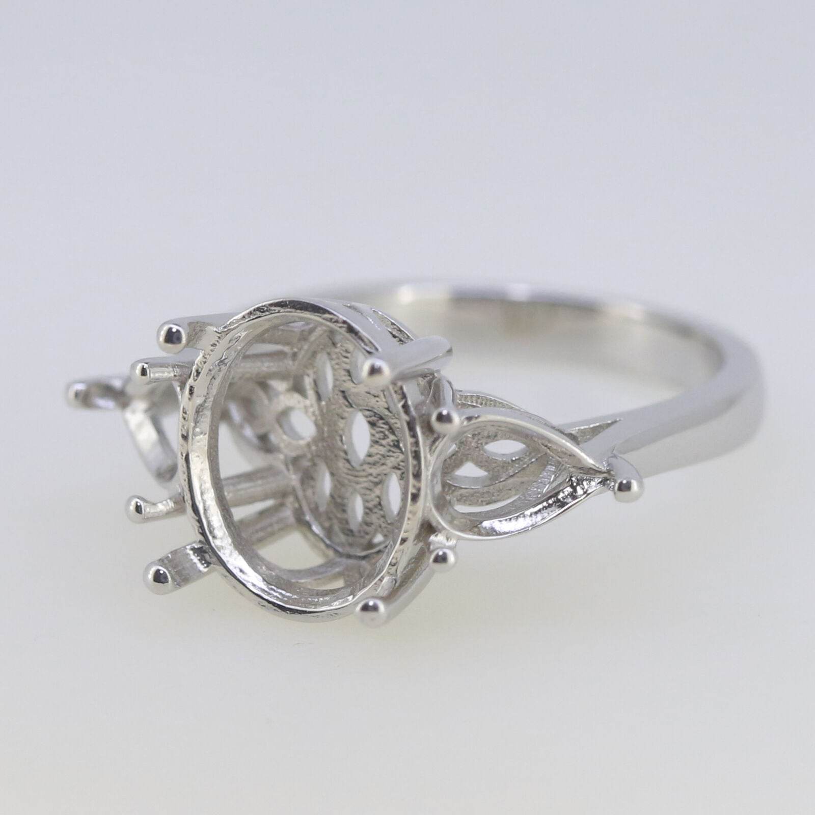 Sterling Silver Semi Mount Ring Setting OV 12x10mm PE 7x5mm White Topaz - Syzjewelry