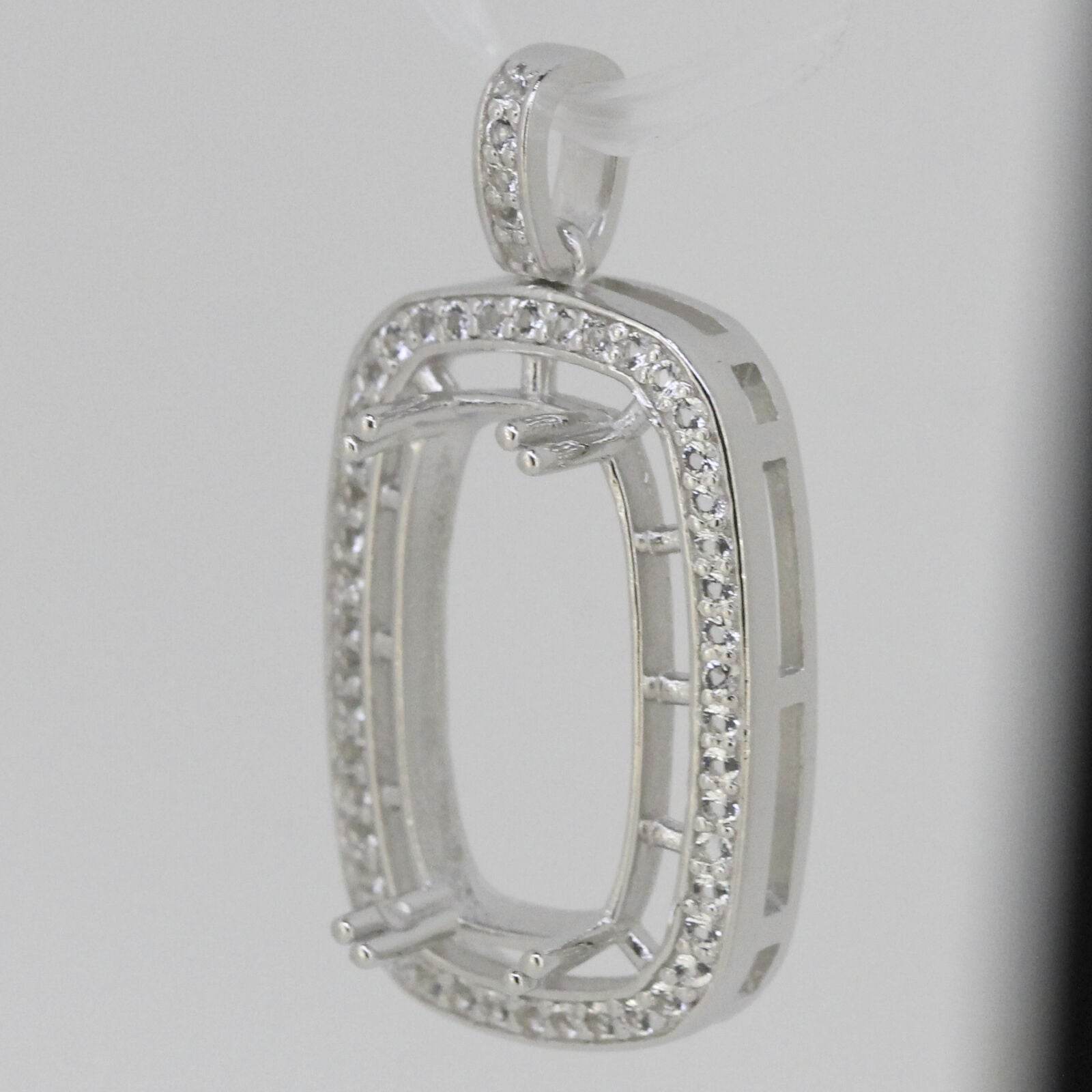 Sterling Silver Semi Mount Pendant Setting Cushion Cu 17x10mm Halo White Topaz - Syzjewelry