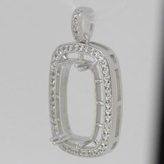 Sterling Silver Semi Mount Pendant Setting Cushion Cu 17x10mm Halo White Topaz - Syzjewelry