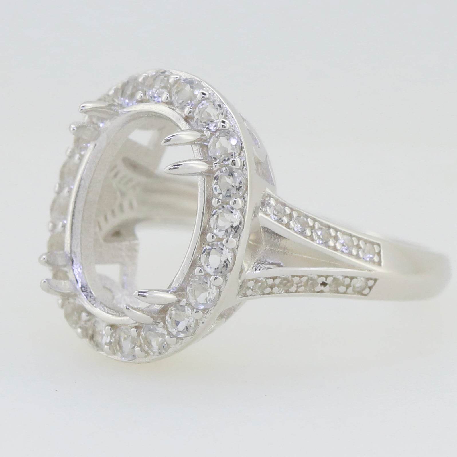 Sterling Silver Semi Mount Ring Setting Oval OV 13x10mm White Topaz - Syzjewelry