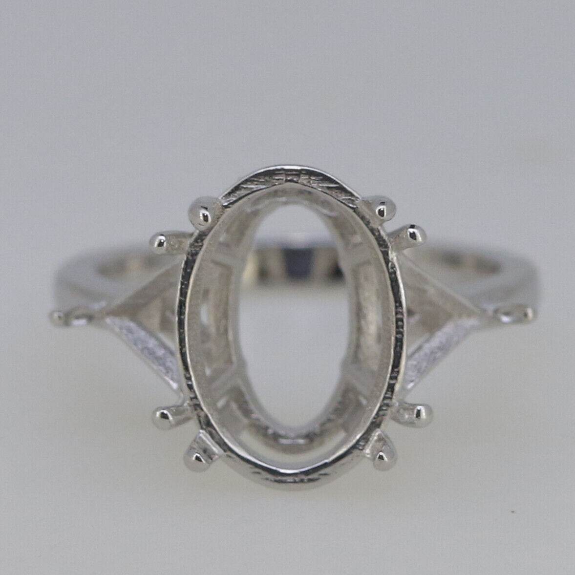 Sterling Silver Semi Mount Ring Setting OV 14x10mm Tri 6x6mm Three Stone - Syzjewelry