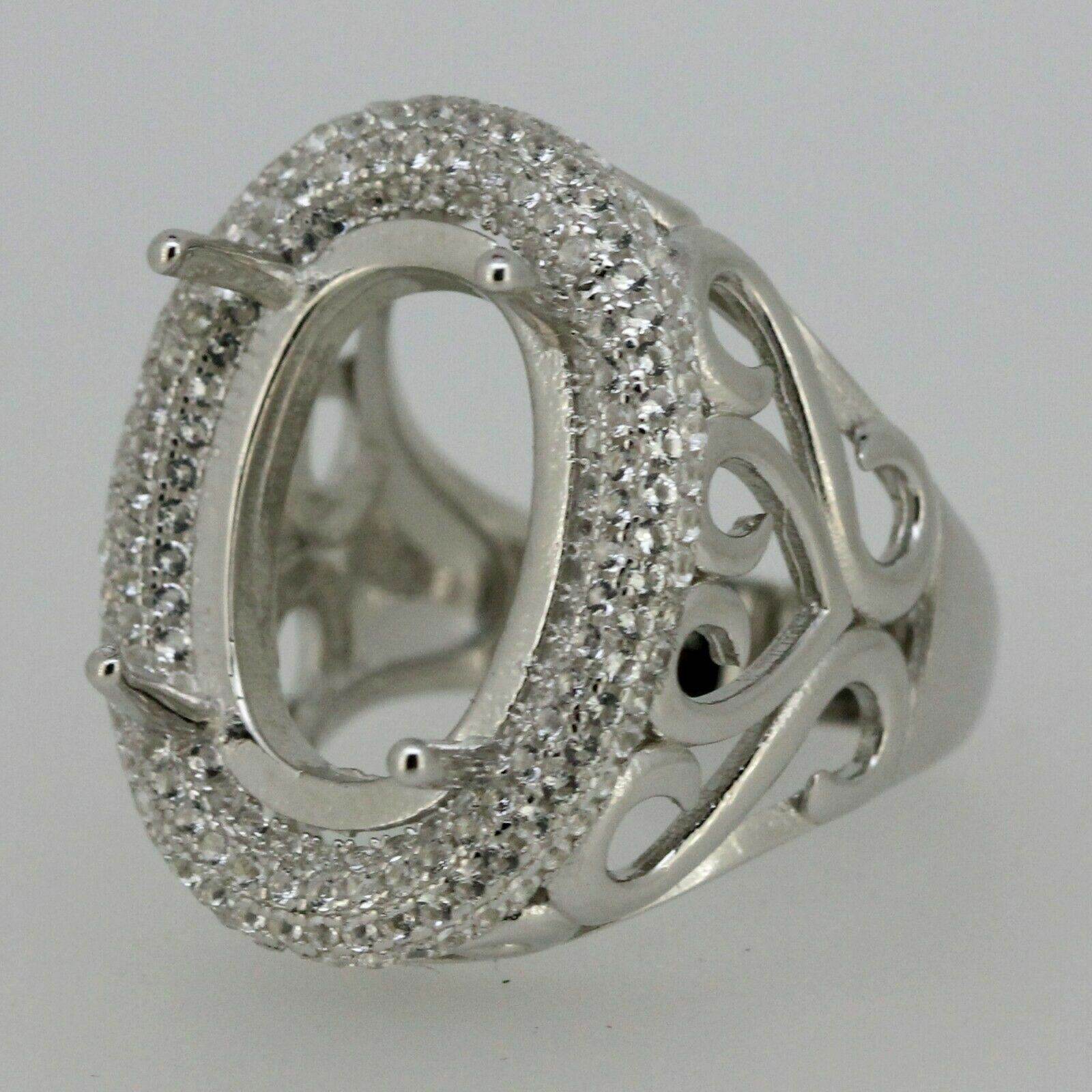 Sterling Silver Semi Mount Ring Setting Oval OV18x13mm White Topaz Double - Syzjewelry