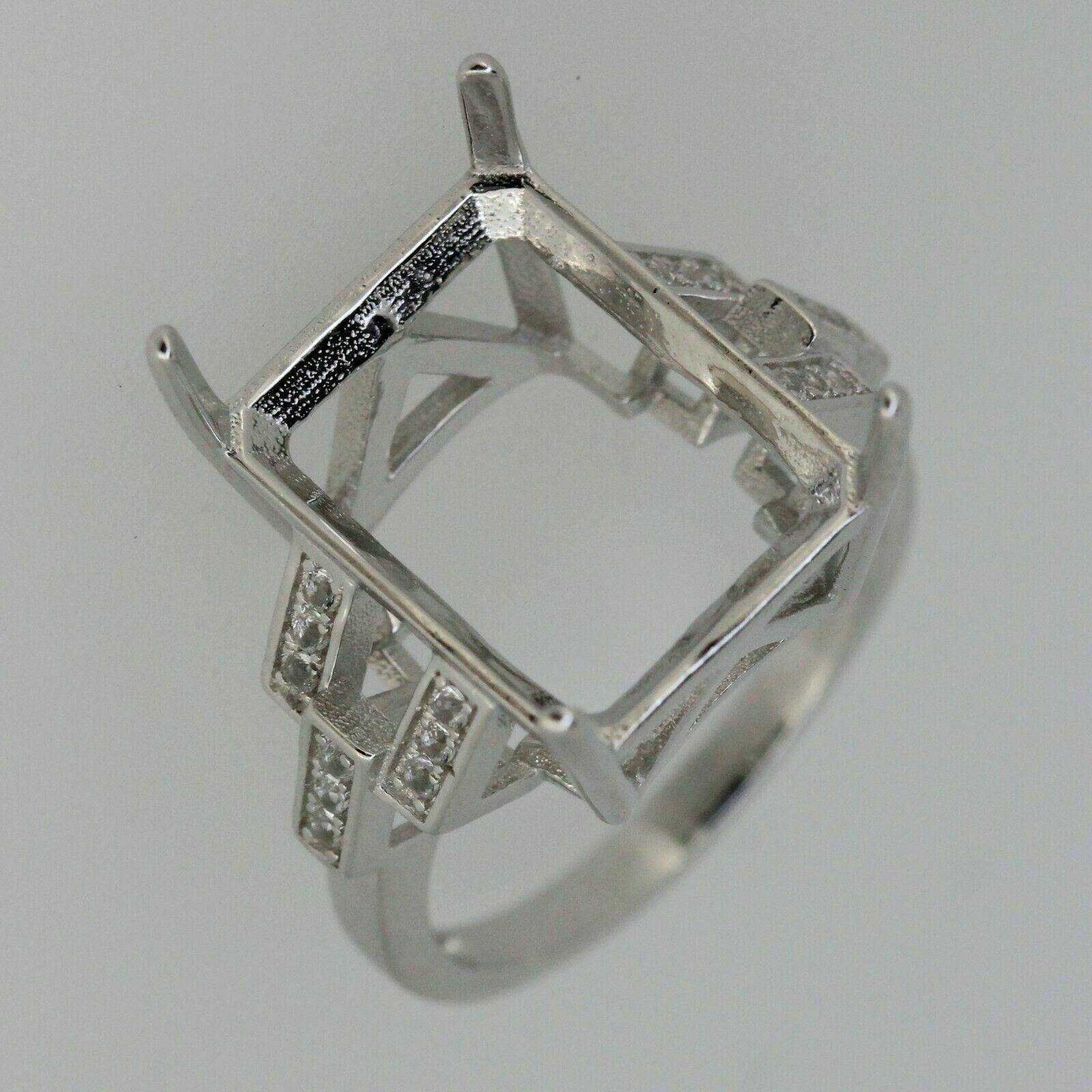 Sterling Silver Semi Mount Ring Setting Emerald Oct 16x12mm White Topaz - Syzjewelry