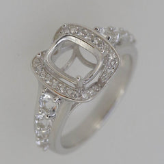 Sterling Silver Semi Mount Ring Setting Cushion CU 9x7mm White Topaz DK20962 - Syzjewelry
