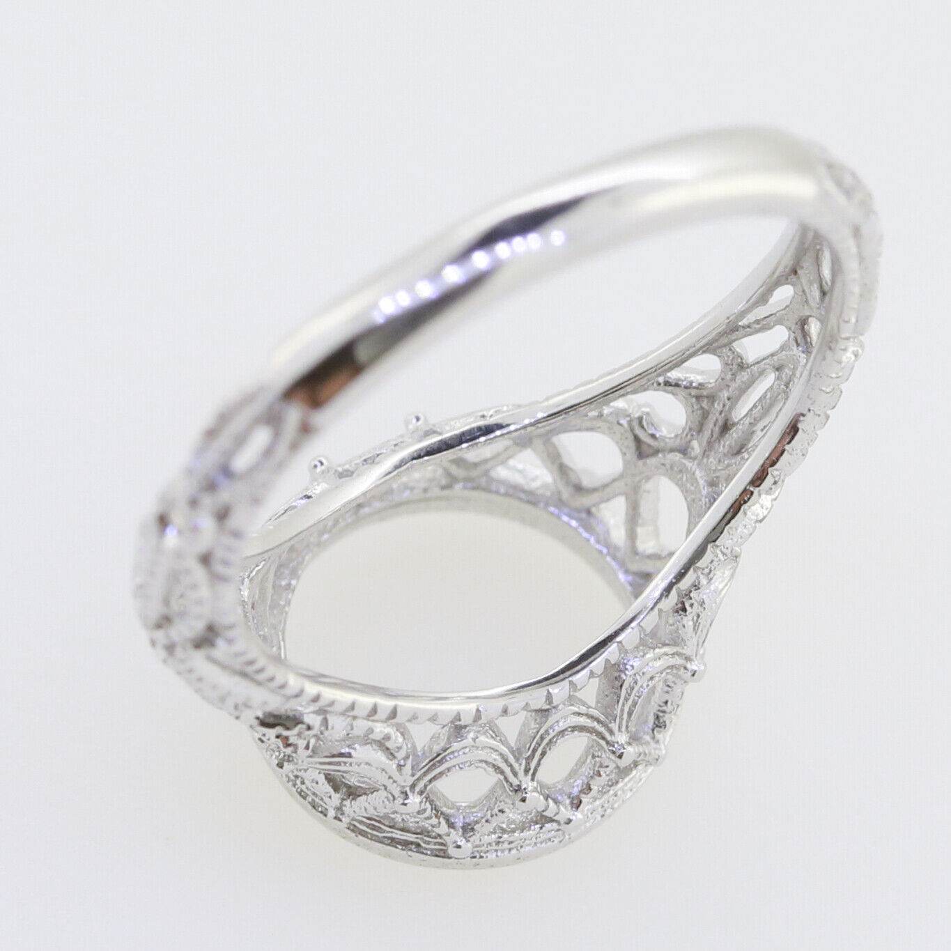 Art Deco Style Sterling Silver Semi Mount Ring Setting Round RD 9x9mm - Syzjewelry