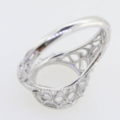 Art Deco Style Sterling Silver Semi Mount Ring Setting Round RD 9x9mm - Syzjewelry