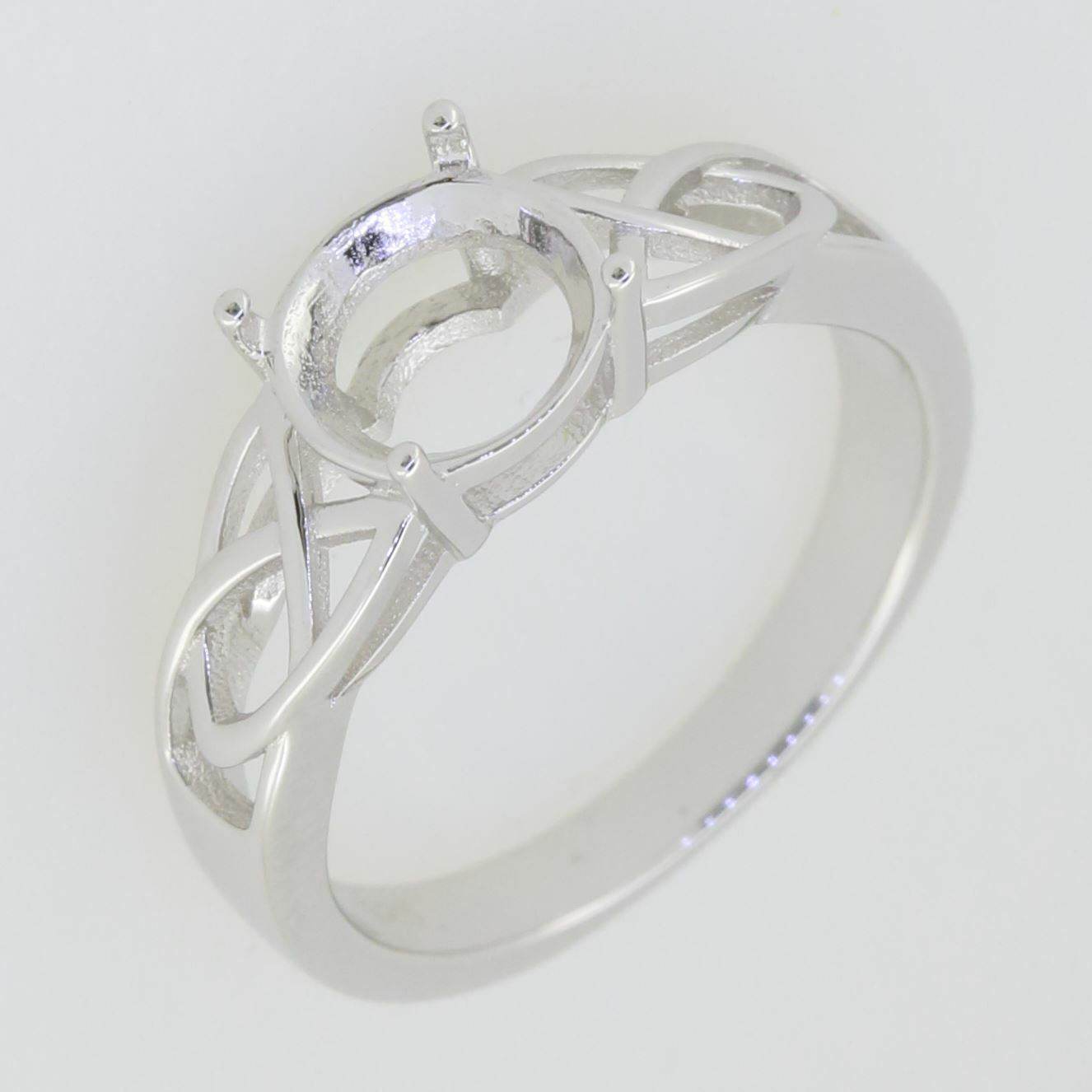 14K White Gold Semi Mount Ring Setting Round RD 8x8mm Celtic Knot - Syzjewelry