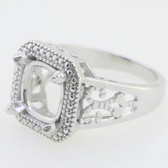 Sterling Silver Semi Mount Ring Setting Cushion CU 10x10mm Vintage Repro - Syzjewelry