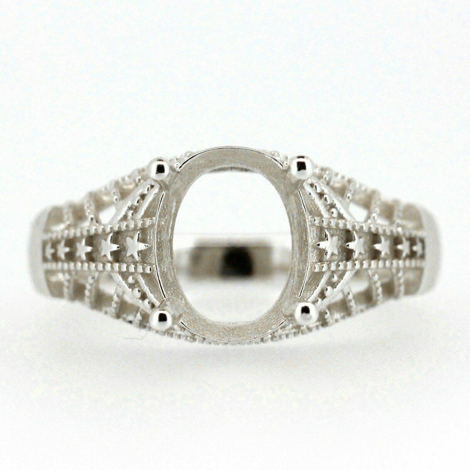 Art Deco Style Sterling Silver Semi Mount Ring Setting Oval OV 10x8mm - Syzjewelry