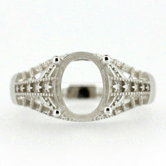 Art Deco Style Sterling Silver Semi Mount Ring Setting Oval OV 10x8mm - Syzjewelry