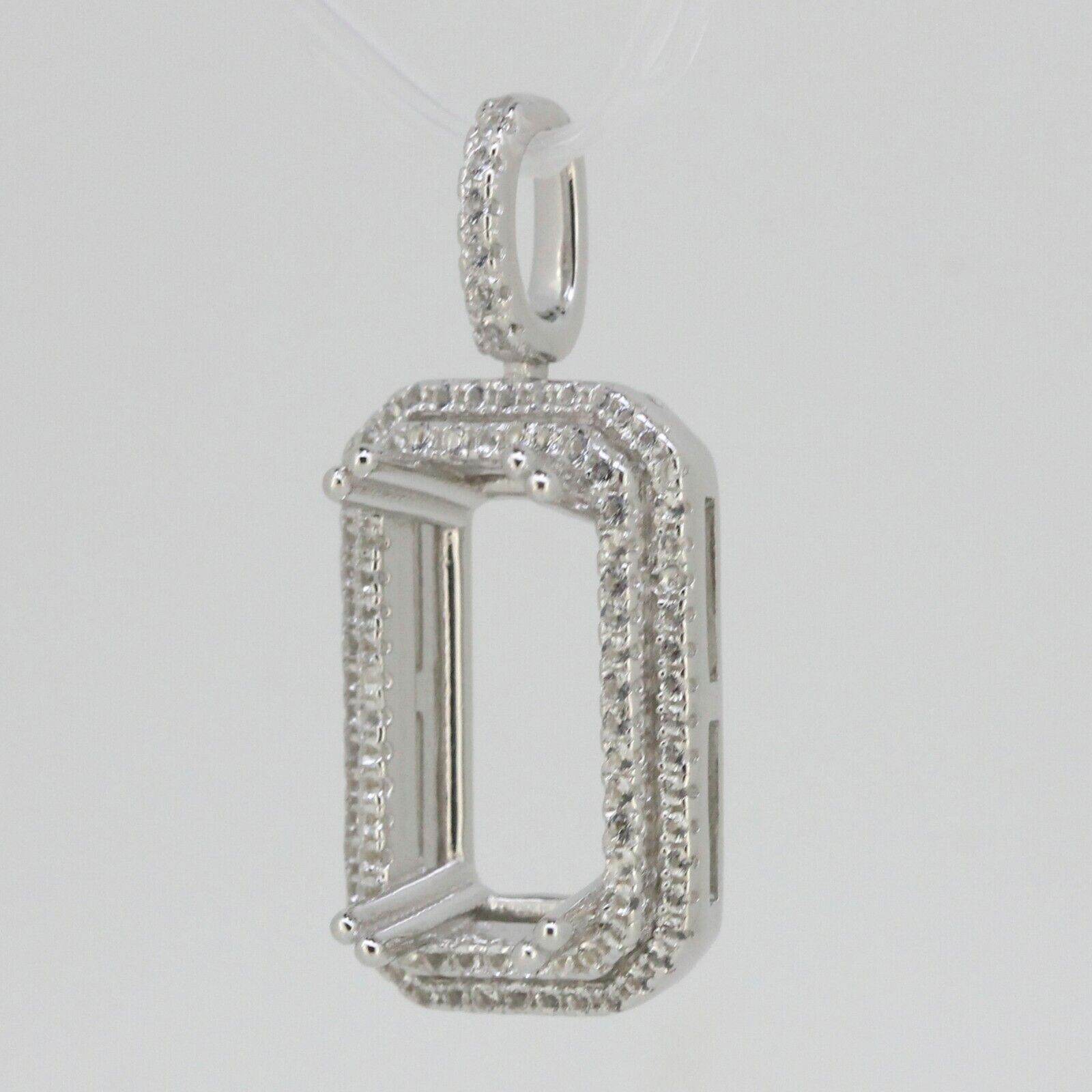 Sterling Silver Semi Mount Pendant Setting Emerald OCT 16x8 mm W/ White Topaz So - Syzjewelry