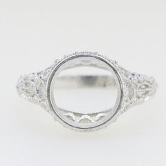 Art Deco Style Sterling Silver Semi Mount Ring Setting Round RD 9x9mm - Syzjewelry