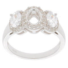 Sterling Silver Semi Mount Ring Setting Oval OV 7X5mm 6x4mm Three Stone Halo - Syzjewelry
