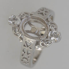 Art Nouveau Style Sterling Silver Semi Mount Ring Setting Oval OV 9x7mm - Syzjewelry