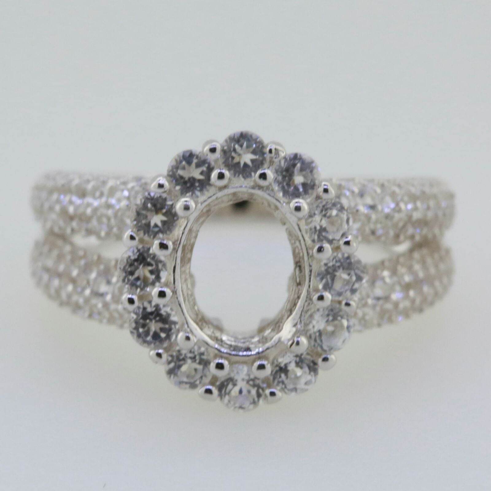 Sterling Silver Semi Mount Ring Setting Oval OV 9x7mm Halo Split Shank - Syzjewelry