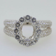 Sterling Silver Semi Mount Ring Setting Oval OV 9x7mm Halo Split Shank - Syzjewelry