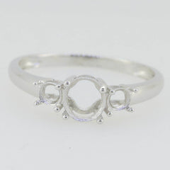 14K White Gold Semi Mount Ring Setting Oval OV 7X5mm RD 3.5mm 3 Stones - Syzjewelry