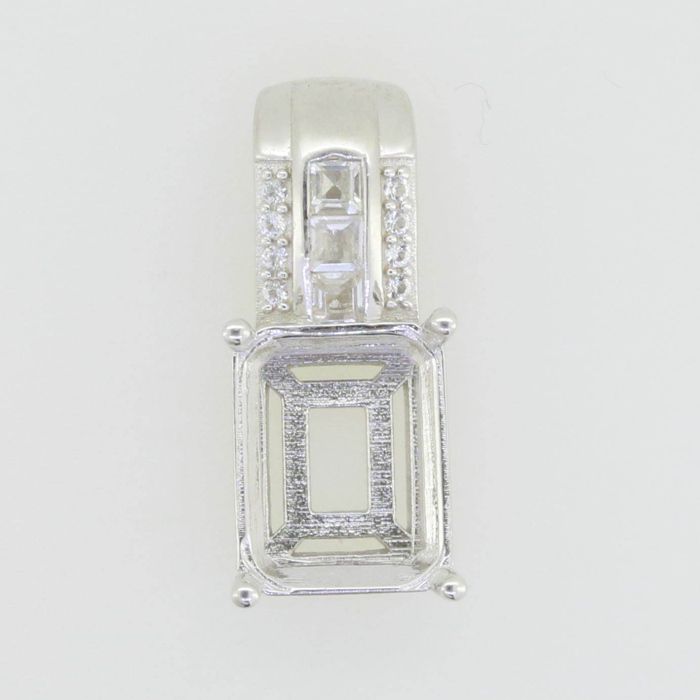 Sterling Silver Semi Mount Pendant Setting Emerald OCT 10X8mm White To - Syzjewelry
