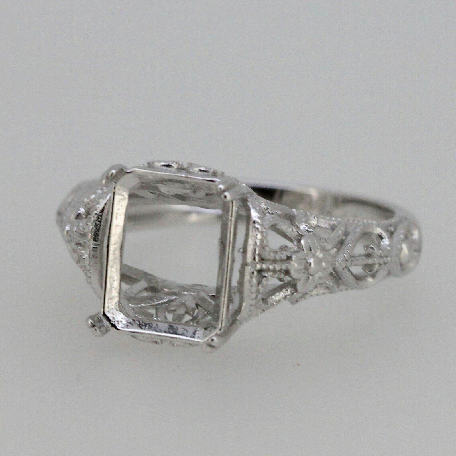 Filigree Sterling Silver Semi Mount Ring Setting Emerald OCT 9x7mm - Syzjewelry