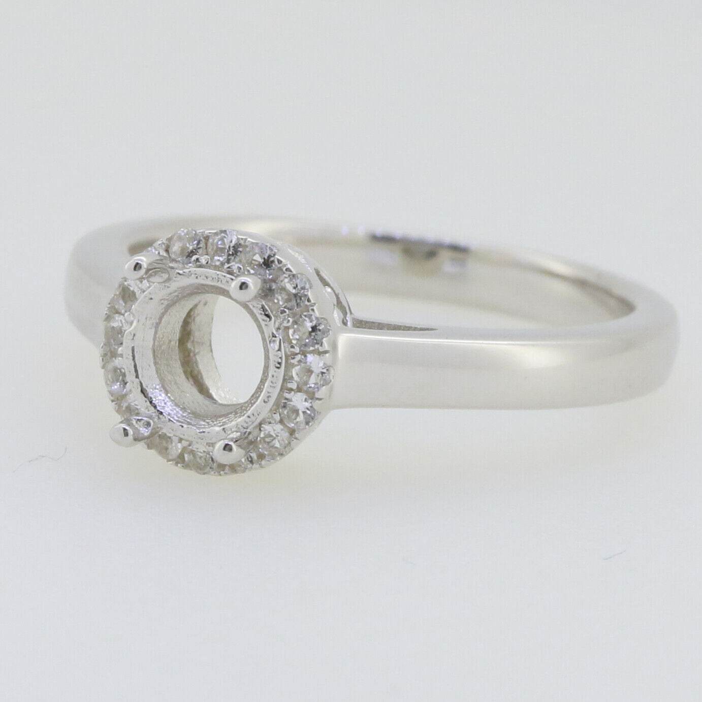 Sterling Silver Semi Mount Ring Setting Round RD 6x6mm Halo Topaz - Syzjewelry