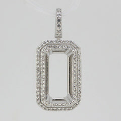 Sterling Silver Semi Mount Pendant Setting Emerald OCT 15x7 mm W/ White Topaz So - Syzjewelry