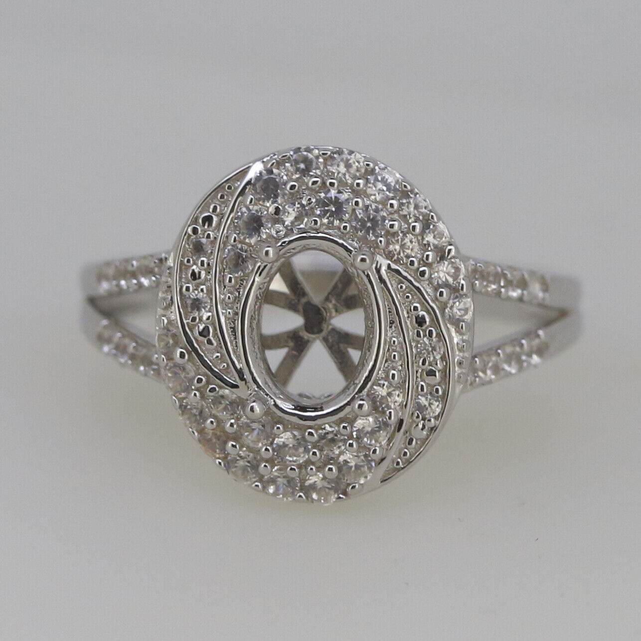 Sterling Silver Semi Mount Ring Setting Oval OV 8x6mm Swirl Halo Split Shank - Syzjewelry