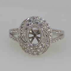 Sterling Silver Semi Mount Ring Setting Oval OV 8x6mm Swirl Halo Split Shank - Syzjewelry