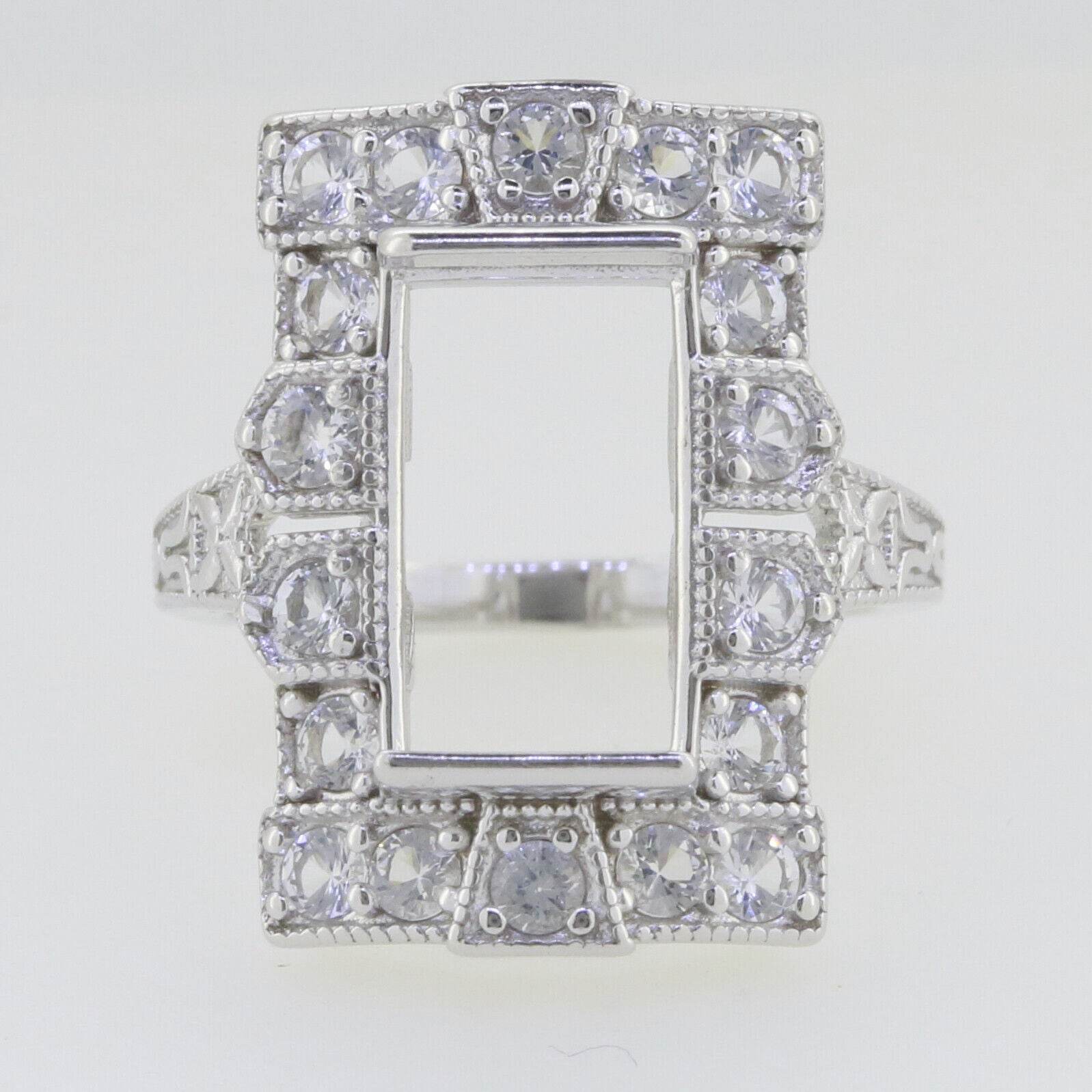 Sterling Silver Semi Mount Ring Setting Emerald OCT 14x7mm Vintage Repro Topaz - Syzjewelry