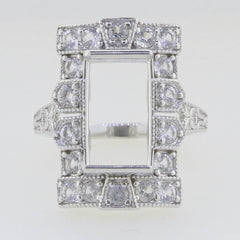 Sterling Silver Semi Mount Ring Setting Emerald OCT 14x7mm Vintage Repro Topaz - Syzjewelry