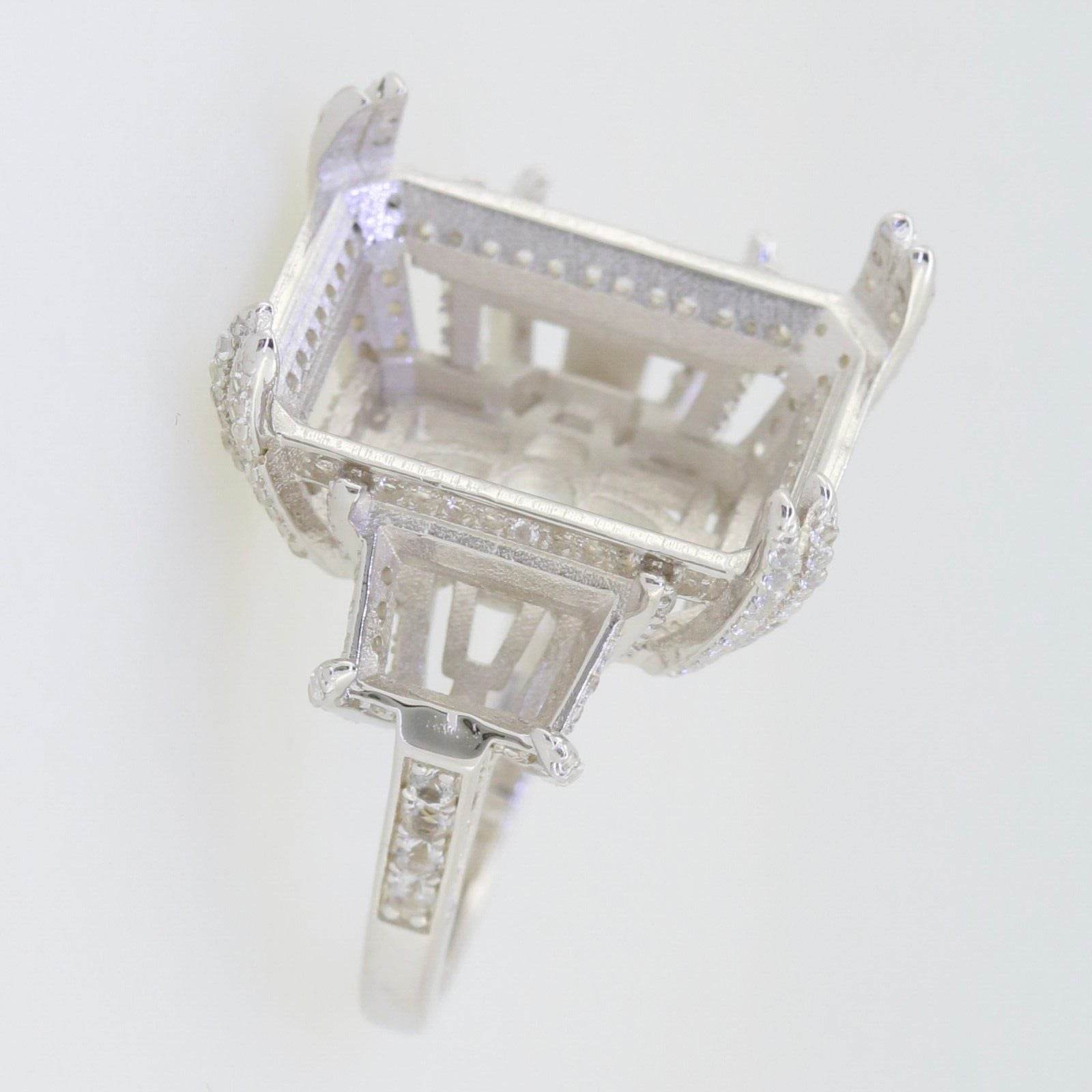 Sterling Silver Semi Mount Ring Setting Emerald OCT 18x13mm BAG 8x6x5mm - Syzjewelry