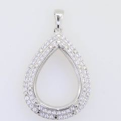 Sterling Silver Semi Mount Pendant Setting Pear PE 22X15mm with White Topaz Syzjewelry