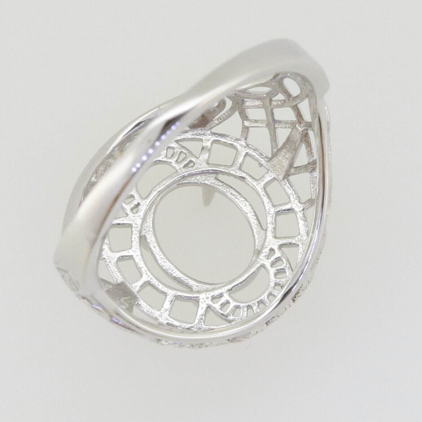 Art Deco Style Sterling Silver Semi Mount Ring Setting Oval OV 9x7mm White Topaz - Syzjewelry